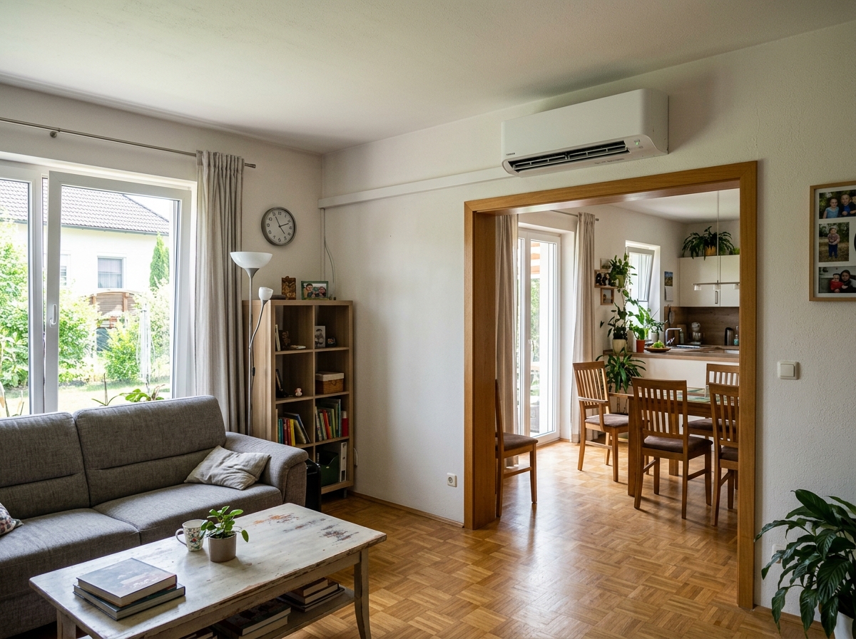 Wohnzimmer mit offenem Essbereich